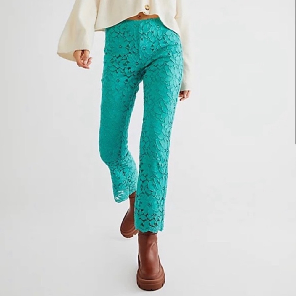 Free People Teal Lace Ankle Pants
